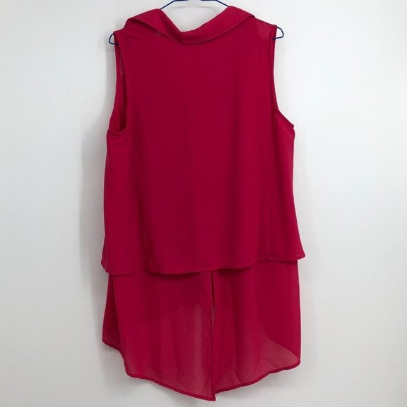 Jana Italy hot pink sleeveless layered high low collared blouse SP - Picture 2 of 15